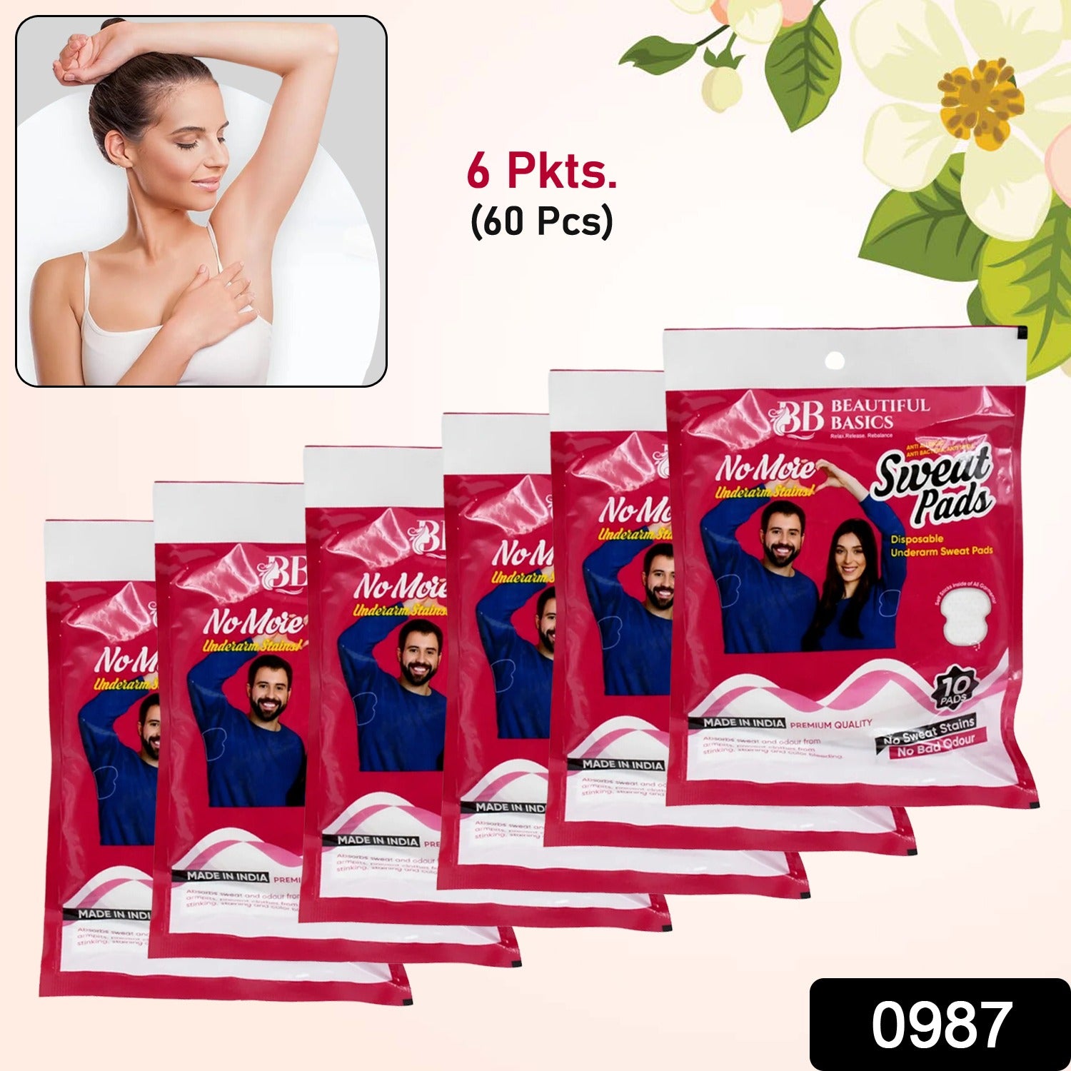 Beautiful Basics Underarms Sweat Pads Disposable (Pkts 6x 60 Pcs Set) Beautiful Basics Underarms Sweat Pads Disposable (Pkts 6x 60 Pcs Set)